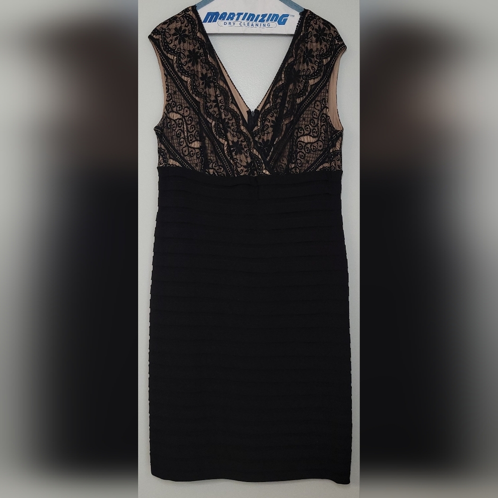 Adrianna Papell Black and Nude Strapless Dress 14 EUC